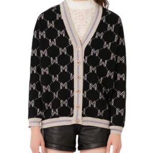 Maje Black and Cream Patterned Cardigan